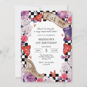 Invitation Fille Alice au pays des merveilles fête d'annivers