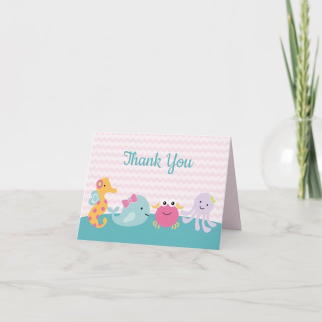 Invitation Fille Animaux Marins Vie Océanique Merci Invitatio (Devant)