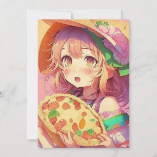 Invitation Fille Anime Anniversaire Pizza Party