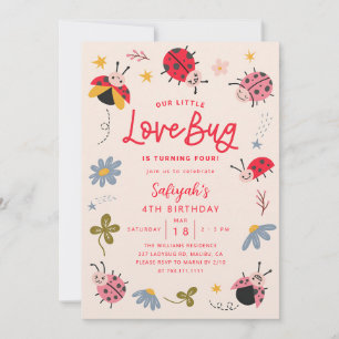 Invitation Fille anniversaire coccinelle fleur sauvage