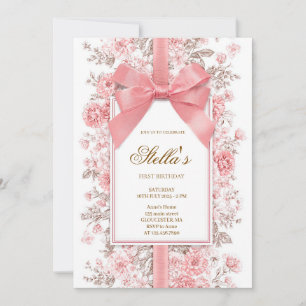 Invitation Fille anniversaire élégant nœud rose