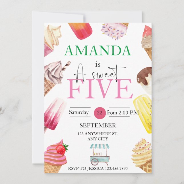 Invitation Fille Anniversaire Été popsicle Crème de glace (Devant)
