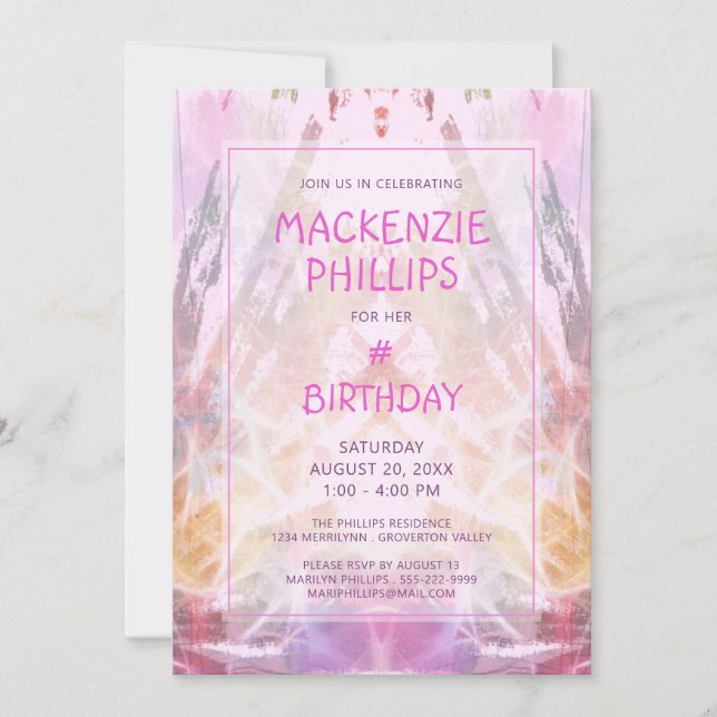 Invitation Fille Anniversaire rose violet amusant (Devant)