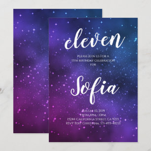 Invitation Fille Anniversaire Violet Étoiles Galaxy Universe