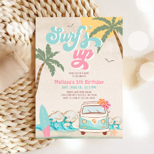 Invitation Fille Aqua Menthe Rose Surf's Up Anniversaire de S
