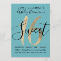 Fille Aquamarine Turquoise Gold Foil Sweet 16