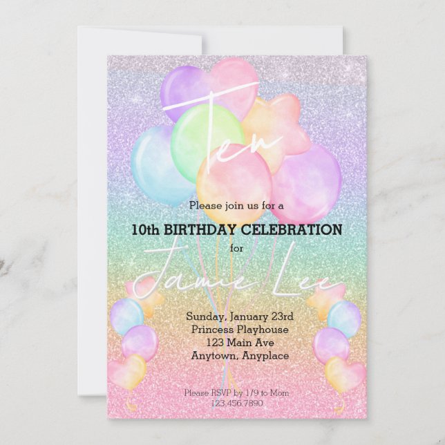 Invitation Fille Aquarelle Balloon Anniversaire Fête Invitati (Devant)