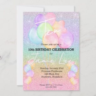 Invitation Fille Aquarelle Balloon Anniversaire Fête Invitati