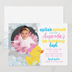 Invitation Fille Aquarelle Caoutchouc Photo Anniversaire