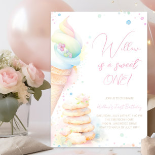 Invitation Fille aquarelle douceurs premier anniversaire
