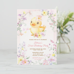 Invitation Fille au CANARD EN CAOUTCHOUC Rose Premier Anniver