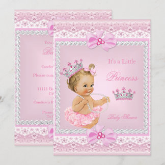 Invitation Fille au diadème Princesse Baby Shower Rose Perles