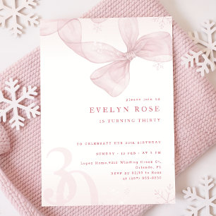 Invitation Fille au flocon de neige d'hiver Ruban rose 30e an