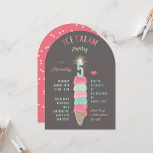 Invitation Fille au gâteau d'anniversaire 5 ans glace Menthe 