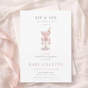 Invitation Fille au Martini à l'Arc Rose Poussiéreux Sip & Se