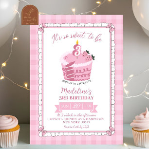 Invitation Fille au nœud en dentelle rose 3e anniversaire