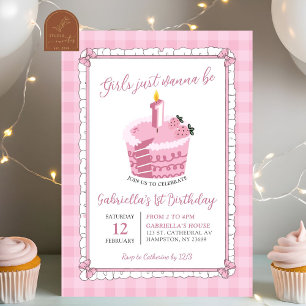 Invitation Fille au nœud en dentelle rose Juste envie d'être
