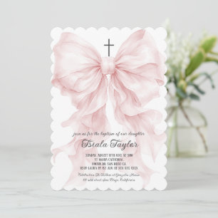 Invitation Fille au nœud rose Baptême