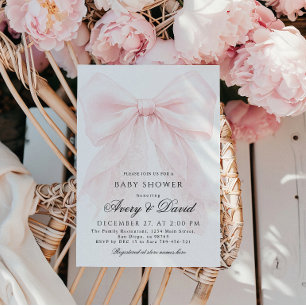 Invitation Fille au Nœud Rose Fête Moderne de Bébé 