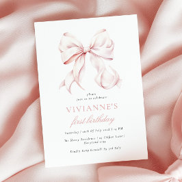 Invitation Fille au Nœud Rose Premier Anniversaire