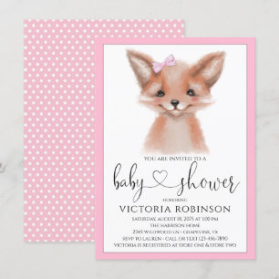 Invitation Fille au renard à l'aquarelle Baby Shower en forêt