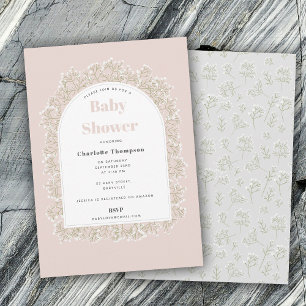 Invitation Fille au souffle de bébé Rose Gypsophile Baby Show