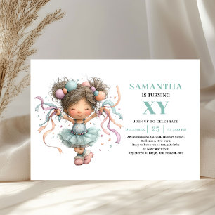 Invitation Fille au tutu fantaisiste 5ème anniversaire Violet