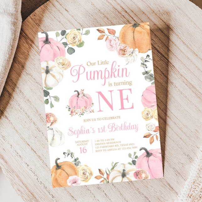 Invitation Fille Automne Citrouille Fête d'anniversaire (Girl Fall Pumpkin One First Birthday Party Invitation)