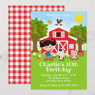 Invitation Fille aux cheveux noirs pour anniversaire de la co