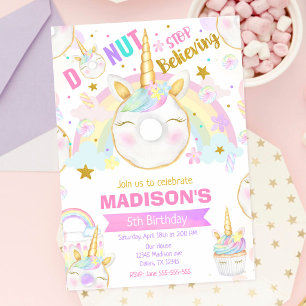 Invitation Fille aux Donuts Licorne Magique Fête d'Anniversai