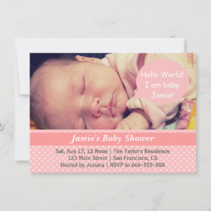 Invitation Fille aux pois roses et blancs Baby Shower Photo