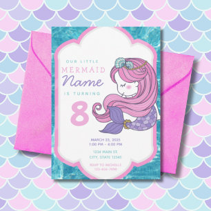 Invitation Fille aux purples roses de sirène anniversaire
