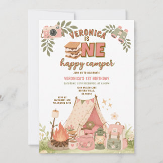 Invitation Fille aux s'mores roses Joyeux anniversaire Marshm