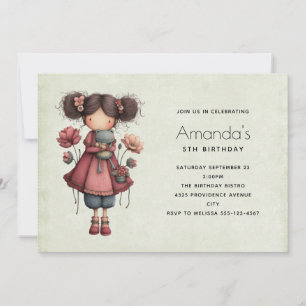 Invitation Fille avec grenouille jouet poupée fantaisiste mig