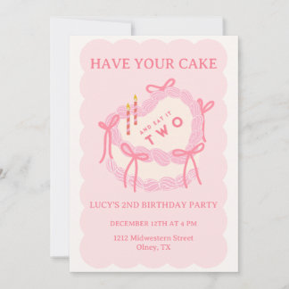 Invitation Fille Avoir ton gâteau, Mange-le DEUX deuxième ann