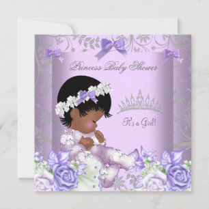 Invitation Fille Baby shower afro-américaine de lavande gris