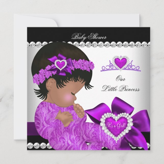 Invitation Fille Baby shower afro-américaine de princesse vio (Devant)