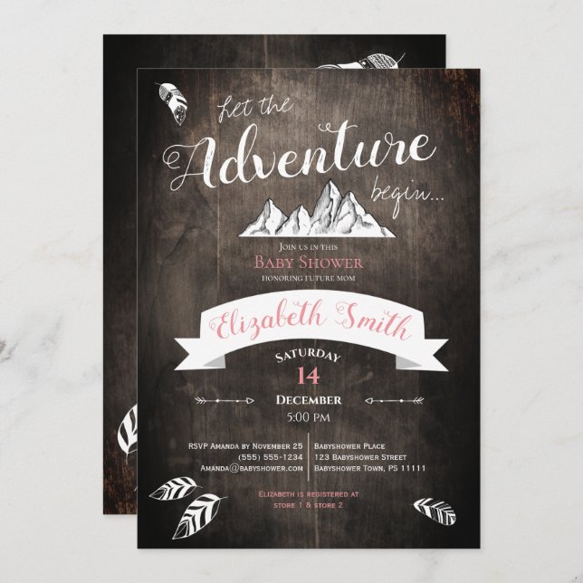 Invitation Fille Baby shower aventure rustique (Devant / Derrière)