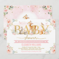 Fille Baby shower bois rose pâle Forêt florale ros