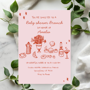 Invitation Fille Baby Shower Brunch Dessinée à la Main