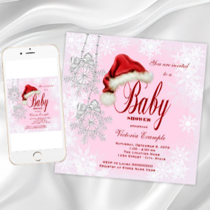 Invitation Fille Baby shower de Noël Santa Hat Snowflake
