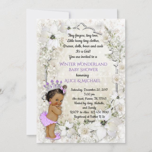 Invitation Fille Baby shower d'hiver, brune, Wonderland d'hiv (Devant)