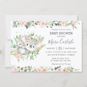 Invitation Fille Baby shower Eucalyptus Koala