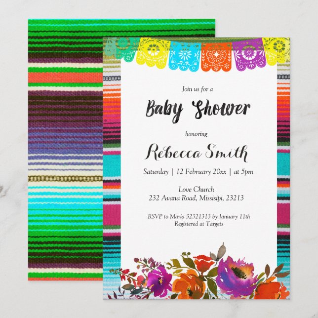 Invitation Fille Baby shower Fiesta (Devant / Derrière)