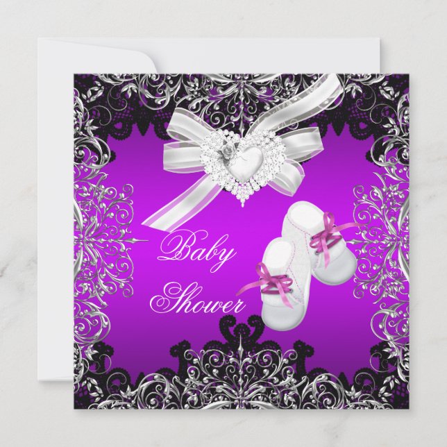 Invitation Fille Baby shower Joli Booties Violet Chaussures (Devant)