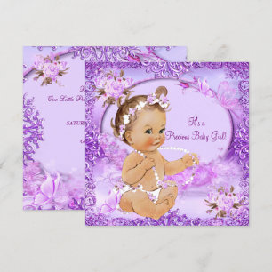 Invitation Fille Baby shower mauve Floral Precious