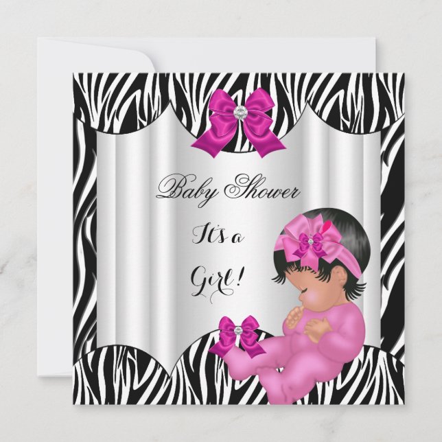 Invitation Fille Baby shower mignonne Bébé rose chaud Zebra (Devant)
