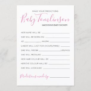 Invitation Fille Baby shower prédictions Guess Game Card