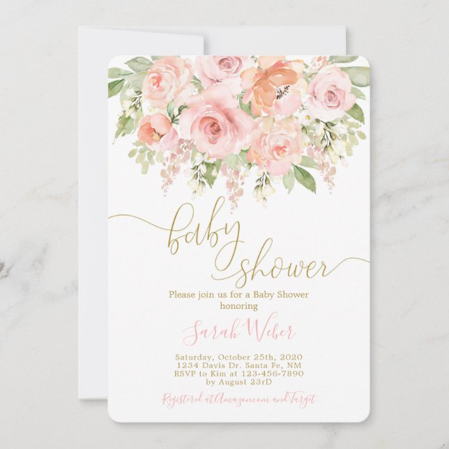 Invitation Fille baby shower rose et melon (Devant)