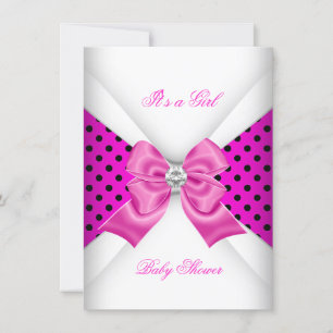 Invitation Fille Baby shower rose noir points blancs